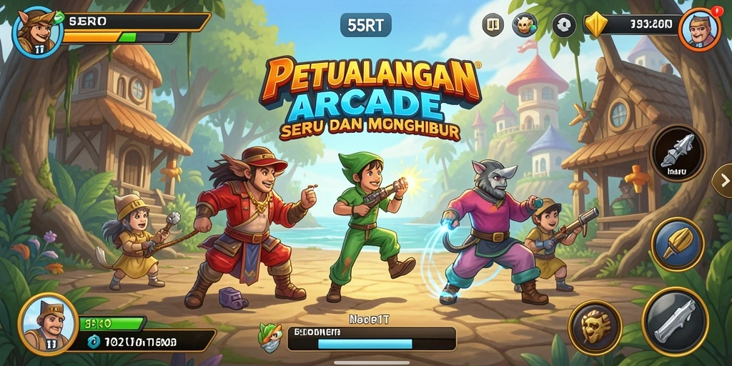 Screenshot gameplay 55RT dengan grafis menarik dan karakter unik.
