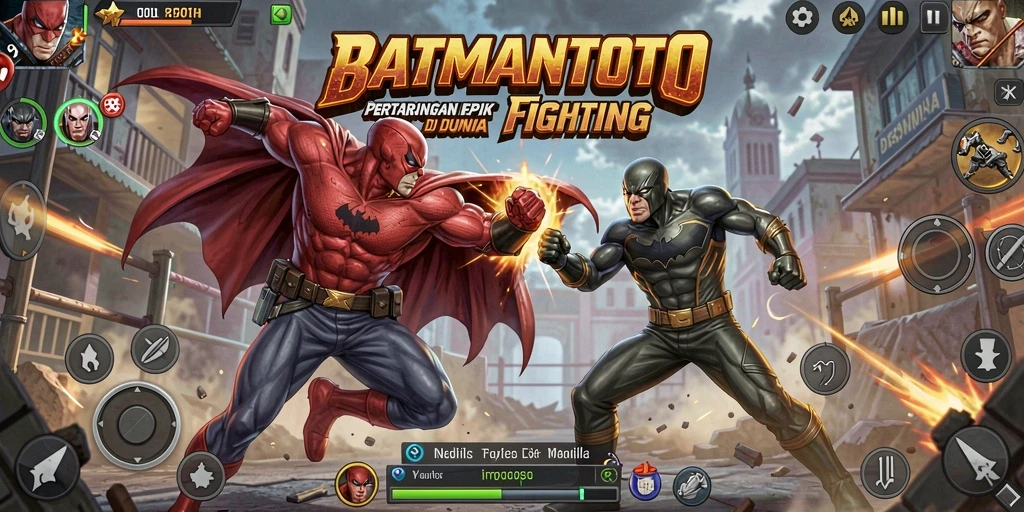 Screenshot gameplay menunjukkan aksi pertarungan yang intens di BATMANTOTO.