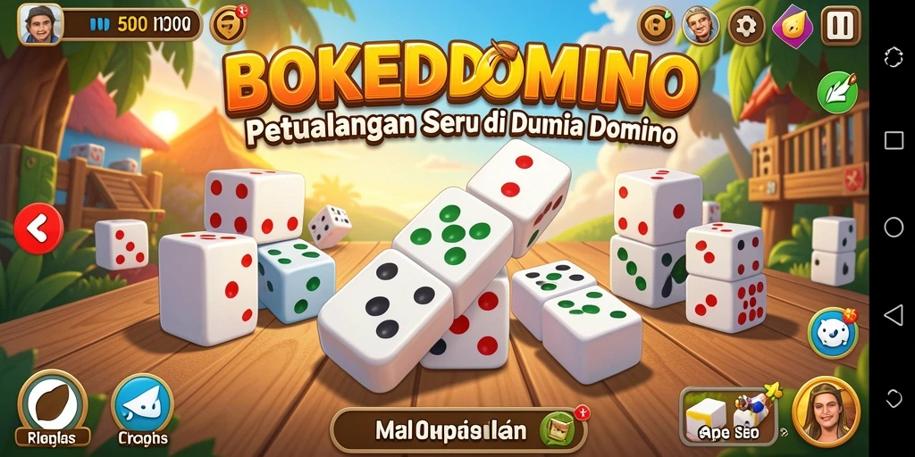 Gameplay petualangan seru di BOKEDOMINO dengan karakter menarik.