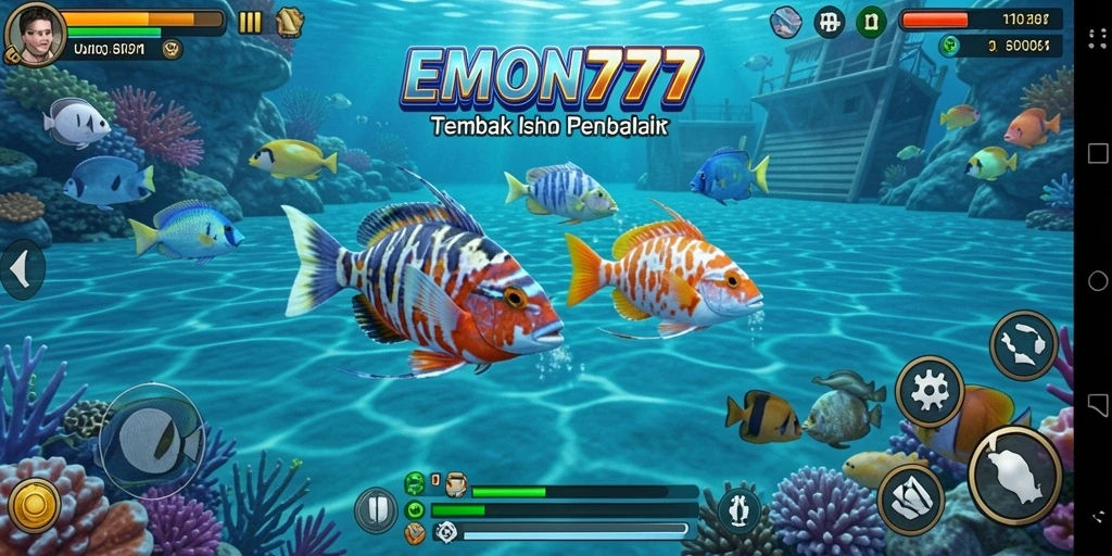 Screenshot gameplay EMON777 yang menarik dengan berbagai ikan.