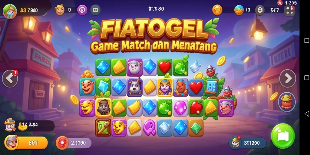 Tampilan gameplay seru dalam FIATOGEL dengan elemen Match-3.