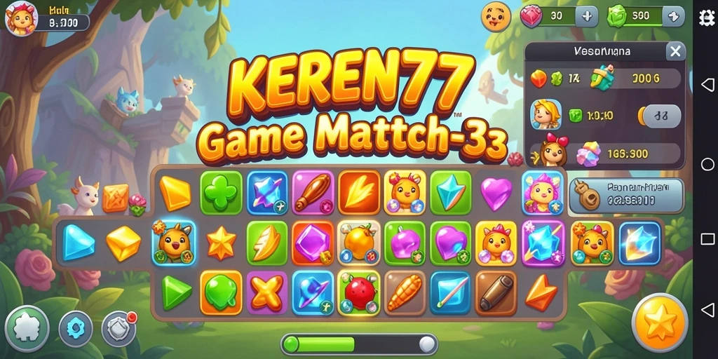 Screenshot dari gameplay KEREN77 yang menunjukkan tantangan Match-3.