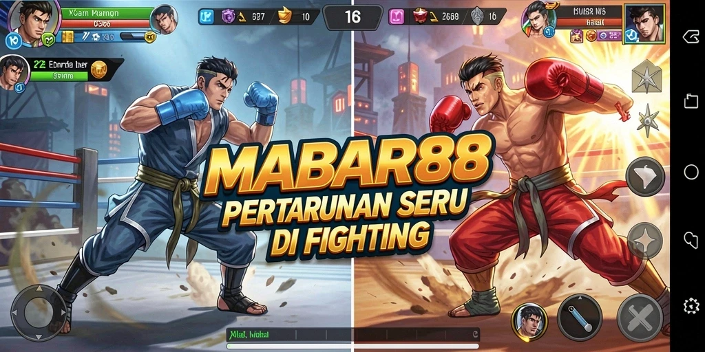 Gameplay seru MABAR88 dengan karakter sedang bertarung.