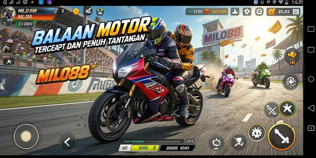 Screenshot gameplay MILO88 dengan balapan motor menyenangkan.