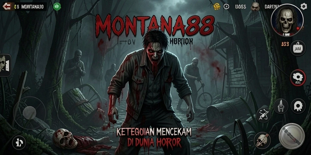 Screenshot gameplay MONTANA88 yang menampilkan suasana horror yang menegangkan.