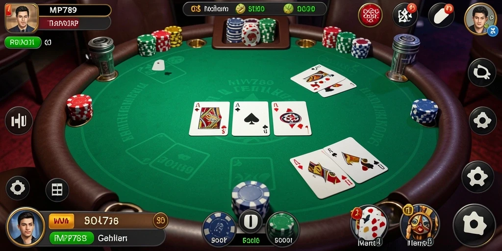 Tampilan utama gameplay Poker yang seru dan mengasyikkan.