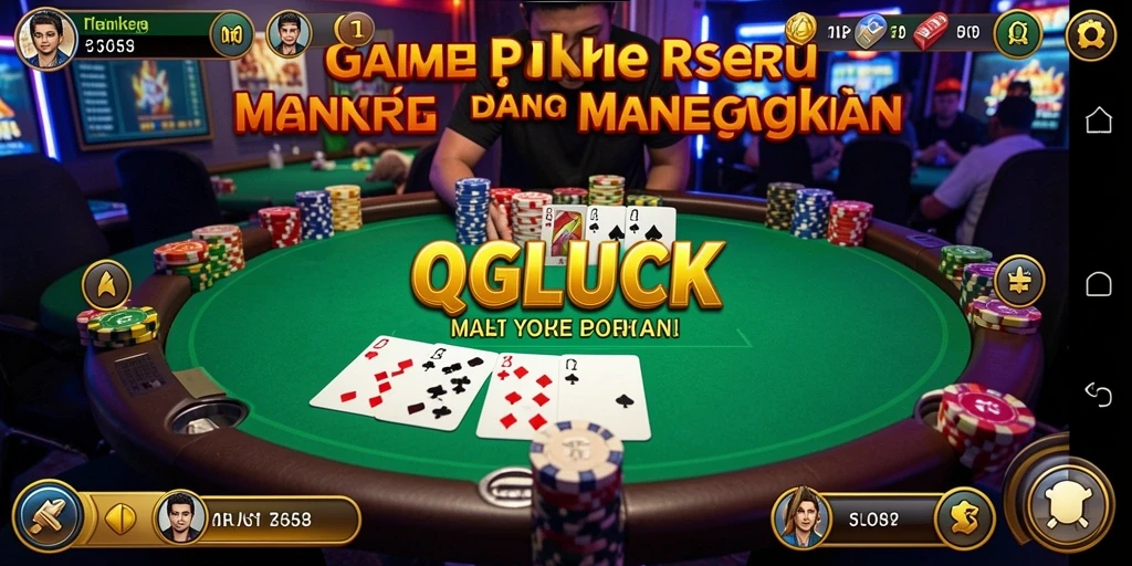 Screenshot QGLUCK menampilkan aksi intens permainan Poker yang menegangkan.