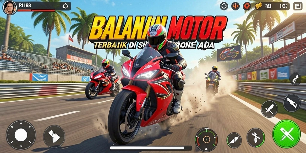 Tampilan gameplay seru dari RI188 saat balapan motor di lintasan