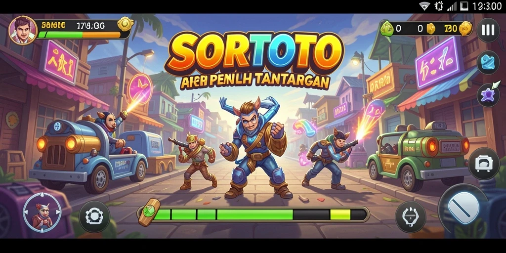 Gameplay SORTOTO dengan animasi yang cerah dan penuh tantangan.