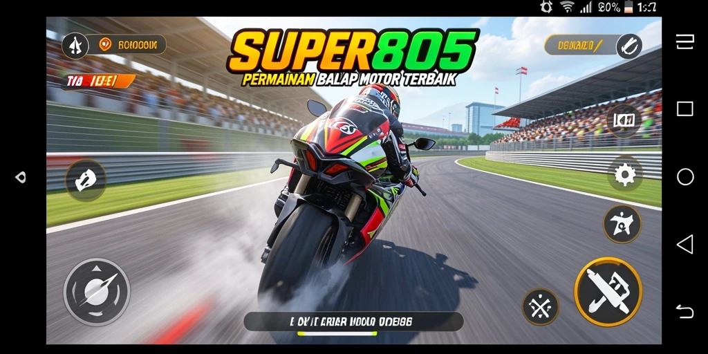 Screenshot utama SUPER805 menampilkan aksi balapan motor yang mendebarkan.